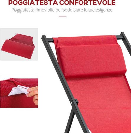 Set-2-Sedie-Poltrona-Sdraio-da-Esterni,-Pieghevoli-e-Reclinabili,-in-Alluminio,-Rosso,-96.5-x-58-x-91.5cm-84B-342WR