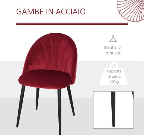 Set-2-Sedie-Sala-da-Pranzo-e-Soggiorno-Imbottite,-Design-Nordico-ed-Ergonomico-in-Metallo-e-Velluto,-52x54x79-cm,-Rosso-Scuro-ER7835-253WRER7