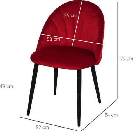 Set-2-Sedie-Sala-da-Pranzo-e-Soggiorno-Imbottite,-Design-Nordico-ed-Ergonomico-in-Metallo-e-Velluto,-52x54x79-cm,-Rosso-TG2835-253RDTG2