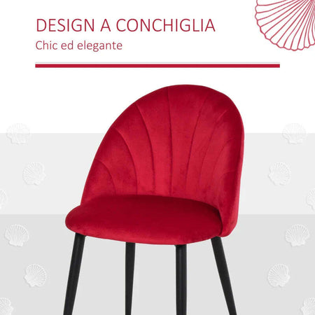 Set-2-Sedie-Sala-da-Pranzo-e-Soggiorno-Imbottite,-Design-Nordico-ed-Ergonomico-in-Metallo-e-Velluto,-52x54x79-cm,-Rosso-TG2835-253RDTG2