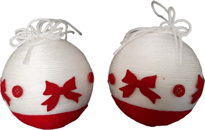 Set-2-sfere-di-Natale-in-lana-cm-10-Bianco-rosso-Assortito-Ciao-Srl