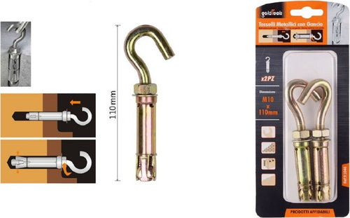 Set 2 Tasselli Metallici Con Gancio Bulloni M10x110mm Accessori Minuteria 91046 Fai da te/Ferramenta/Chiodi viti ed elementi di fissaggio/Tasselli/Tasselli a T Trade Shop italia - Napoli, Commerciovirtuoso.it
