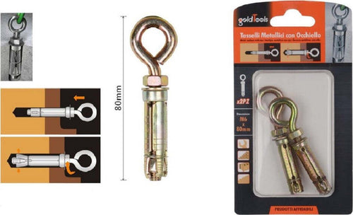 Set 2 Tasselli Metallici Con Occhiello Bulloni M6x80mm Accessori Minuteria 91048 Fai da te/Ferramenta/Chiodi viti ed elementi di fissaggio/Tasselli/Tasselli a T Trade Shop italia - Napoli, Commerciovirtuoso.it