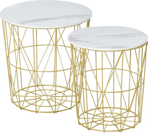 Set-2-Tavolini-da-Salotto-Moderni-Impilabili-con-Ripiano-Rimovibile,-Tavolino-da-Caffè-con-Contenitore-per-Soggiorno-e-Camera,-Bianco-Oro-GT6839-105GT6