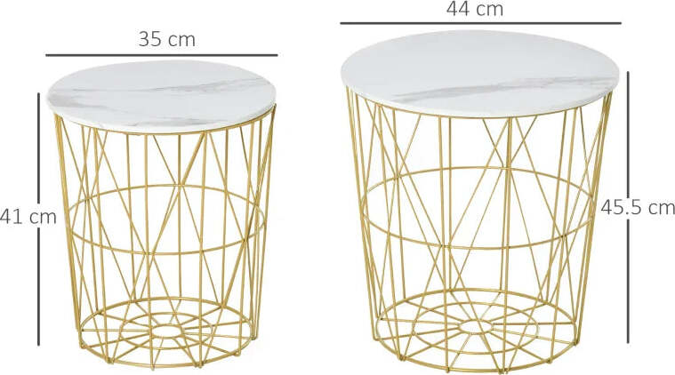 Set-2-Tavolini-da-Salotto-Moderni-Impilabili-con-Ripiano-Rimovibile,-Tavolino-da-Caffè-con-Contenitore-per-Soggiorno-e-Camera,-Bianco-Oro-GT6839-105GT6