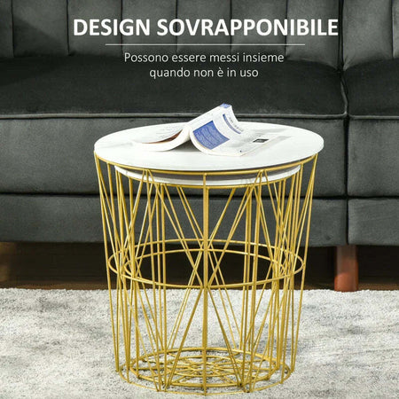Set-2-Tavolini-da-Salotto-Moderni-Impilabili-con-Ripiano-Rimovibile,-Tavolino-da-Caffè-con-Contenitore-per-Soggiorno-e-Camera,-Bianco-Oro-GT6839-105GT6
