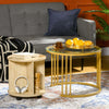 Set-2-Tavolini-da-Salotto-Rotondi-con-Design-Impilabile,-4-Ripiani-Inferiori-e-4-Ruote,-Oro-e-Rovere-HY5839-810V00MXHY5