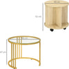 Set-2-Tavolini-da-Salotto-Rotondi-con-Design-Impilabile,-4-Ripiani-Inferiori-e-4-Ruote,-Oro-e-Rovere-HY5839-810V00MXHY5