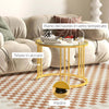 Set-2-Tavolini-da-Salotto-Rotondi-con-Design-Impilabile,-4-Ripiani-Inferiori-e-4-Ruote,-Oro-e-Rovere-HY5839-810V00MXHY5