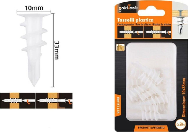 Set 20 Pezzi Tasselli In Plastica Tassello Fischer Fissaggio Viti 10x33mm 57178 Fai da te/Ferramenta/Chiodi viti ed elementi di fissaggio/Tasselli/Tasselli a espansione Trade Shop italia - Napoli, Commerciovirtuoso.it