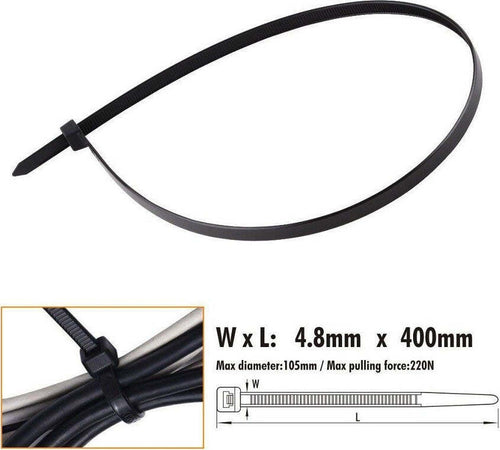 Set 20 Pz Fascette Cavi Cavo Nero Stringenti In Plastica Nylon 4.8x400 Mm 92385 Fai da te/Materiale elettrico/Gestione del cavo/Stringicavi Trade Shop italia - Napoli, Commerciovirtuoso.it