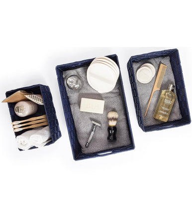 Set 21 Pezzi Box Scatola In Tessuto Porta Oggetti Organizer Con Manici Blu 79088