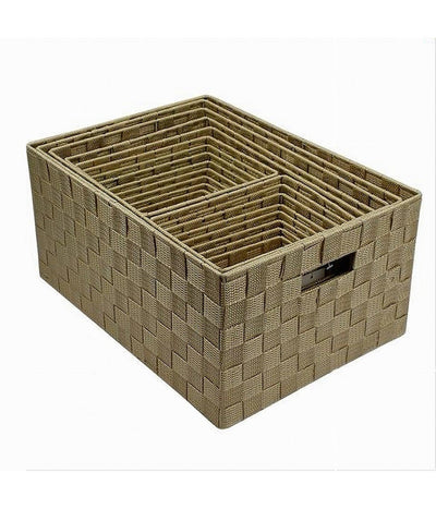 Set 21 Pz Box Scatola In Tessuto Porta Oggetti Organizer Con Manici Beige 79087