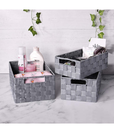 Set 21pz Scatola In Tessuto Portaoggetti Organizer Con Manici Grigio Chiaro 79084