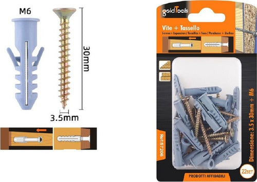 Set 22 Pezzi Viti Vite 3.5x30 Mm + Tasselli Con Alette Tassello M6 Fischer 57206 Fai da te/Ferramenta/Chiodi viti ed elementi di fissaggio/Kit di bulloni e dadi Trade Shop italia - Napoli, Commerciovirtuoso.it