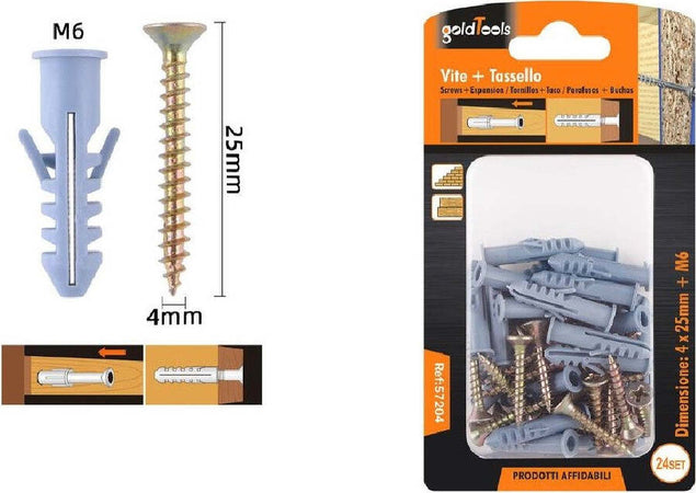 Set 24 Pezzi Viti Vite 4 X 25 Mm + Tasselli Con Alette Tassello M6 Fischer 57204 Fai da te/Ferramenta/Chiodi viti ed elementi di fissaggio/Kit di bulloni e dadi Trade Shop italia - Napoli, Commerciovirtuoso.it