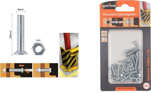 Set 24 Pezzi Viti Vite A Testa A Croce Piatta 4x20mm Con Dado Esagonale M4 90935 Fai da te/Ferramenta/Chiodi viti ed elementi di fissaggio/Viti/Viti a spalla Trade Shop italia - Napoli, Commerciovirtuoso.it