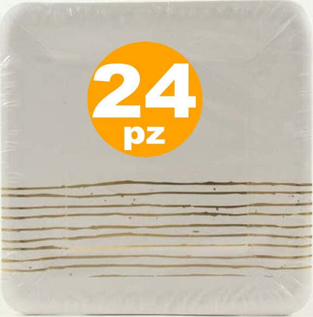 Set 24 Piatti Carta Quadrato Stripes 24 Cm Bianco E Oro Usa Getta Feste Party Casa e cucina/Hobby creativi/Materiali per hobby creativi/Forniture per feste/Articoli per feste e compleanni per bambini/Stoviglie Trade Shop italia - Napoli, Commerciovirtuoso.it