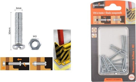 Set-24-Pz-Viti-Vite-Testa-A-Croce-Tonda-3x30mm-Con-Dadi-Dado-Esagonale-M3-90956