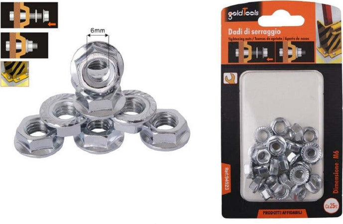 Set 25 Pz Dado Esagonale Flangiato Dadi Di Serraggio M6 Bulloni Vite 6mm 94923 Fai da te/Ferramenta/Chiodi viti ed elementi di fissaggio/Kit di bulloni e dadi Trade Shop italia - Napoli, Commerciovirtuoso.it