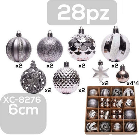 Set-28-Palline-Natalizie-Decorazioni-6-Cm-Addobbi-Per-Albero-Di-Natale-Xc-8276