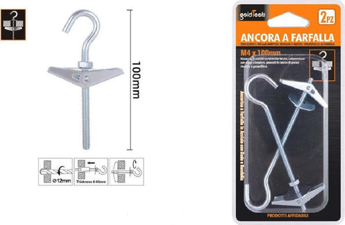 Set 2pz Ancora A Farfalla Con Gancio In Acciaio Con Dado Rondella M4x100mm 57228 Fai da te/Ferramenta/Chiodi viti ed elementi di fissaggio/Bulloni/Bulloni di espansione Trade Shop italia - Napoli, Commerciovirtuoso.it