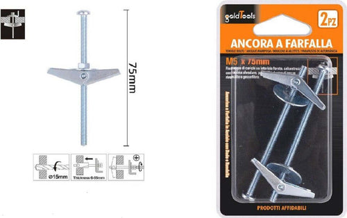 Set 2pz Ancora A Farfalla In Acciaio Con Dado E Rondella Tassello M5x75 Mm 57226 Fai da te/Ferramenta/Chiodi viti ed elementi di fissaggio/Bulloni/Bulloni di espansione Trade Shop italia - Napoli, Commerciovirtuoso.it