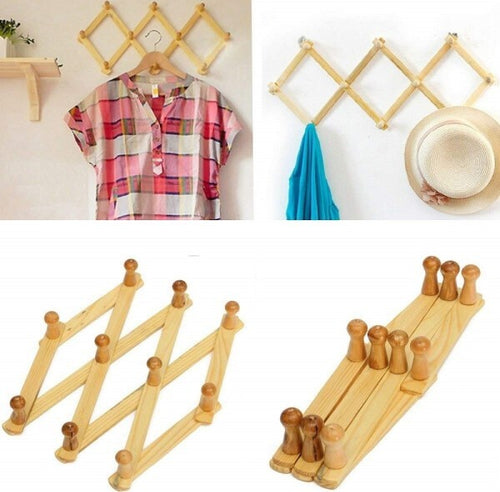 Set-2pz-Appendiabiti-Parete-In-Legno-Ganci-Attaccapanni-Gruccia-Vestiti-Pieghevole