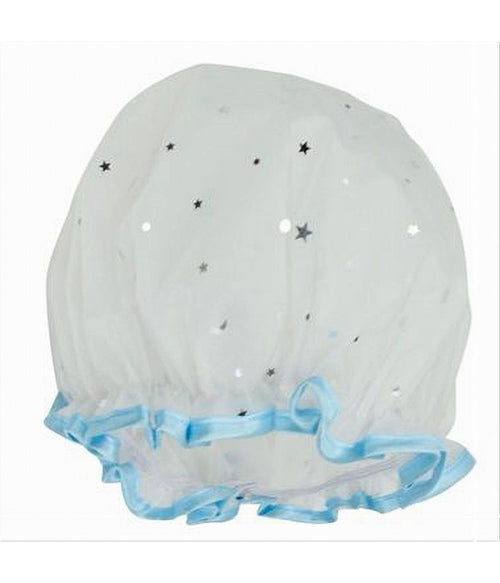 Set 2pz Cuffia Doccia Bagno Elastico Bordino Azzurro Stelle Protegge Capelli 79610