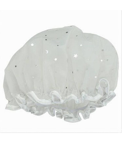 Set 2pz Cuffia Doccia Bagno Elastico Bordino Bianco Stelle Protegge Capelli 79606