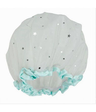 Set 2pz Cuffia Doccia Bagno Elastico Bordino Verde Stelle Protegge Capelli 79608