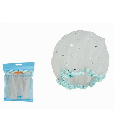 Set 2pz Cuffia Doccia Bagno Elastico Bordino Verde Stelle Protegge Capelli 79608