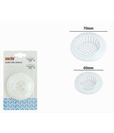 Set 2pz Filtro A Rete Raccogli Rifiuti Scarico Per Lavello Da 6/7cm Bianco 87629