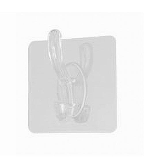 Set 2pz Ganci Adesivi Appendino Doppio A Muro Bagno Cucina Casa Trasparente 87755