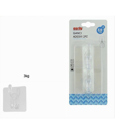Set 2pz Ganci Adesivi Appendino Doppio A Muro Bagno Cucina Casa Trasparente 87755