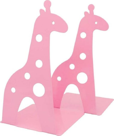 Set-2pz-Grazioso-Ferma-Libri-A-Forma-Di-Giraffa-In-Metallo-Scrivania-Bambini-Rosa