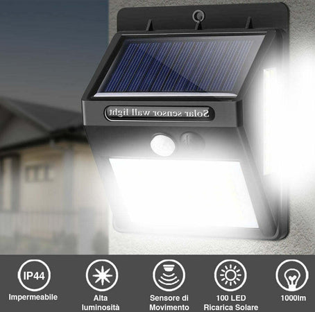Set 2pz Lampada Faro Led Solare Faretto Sensore Movimento Luce Esterno Giardino Illuminazione/Illuminazione per esterni/Proiettori Trade Shop italia - Napoli, Commerciovirtuoso.it