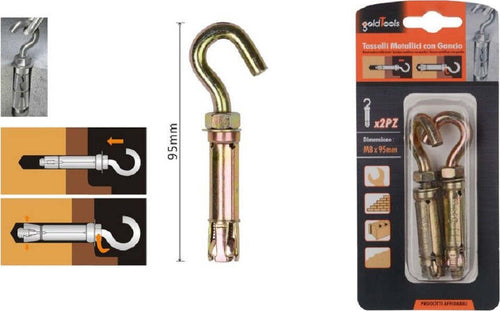 Set 2pz Tasselli Metallici Con Gancio Bulloni M8x95mm Accessori Minuteria 91045 Fai da te/Ferramenta/Chiodi viti ed elementi di fissaggio/Tasselli/Tasselli a T Trade Shop italia - Napoli, Commerciovirtuoso.it