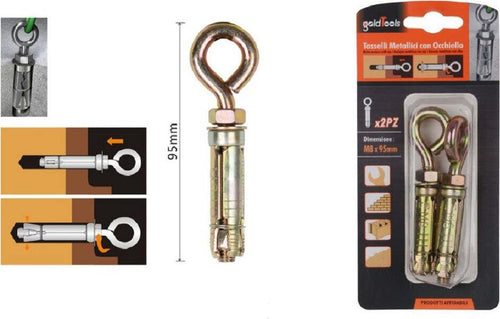 Set 2pz Tasselli Metallici Occhiello Bulloni M8x95 Mm Accessori Minuteria 91049 Fai da te/Ferramenta/Chiodi viti ed elementi di fissaggio/Tasselli/Tasselli a T Trade Shop italia - Napoli, Commerciovirtuoso.it