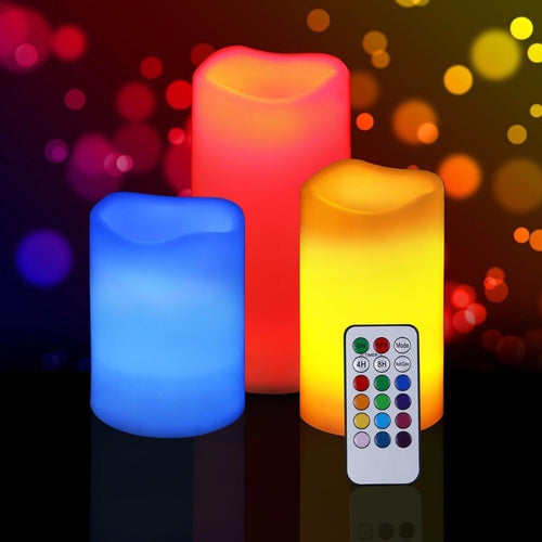 SET 3 CANDELE LED LUCE RGB CANDELA TELECOMANDO FUOCO FINTO CROMOTERAPIA MASSAGGI Illuminazione/Illuminazione per interni/Illuminazione speciale/Candele LED Trade Shop italia - Napoli, Commerciovirtuoso.it