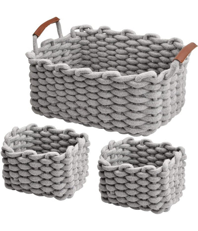 Set 3 Cestini Intrecciati Corda Cesto Porta Oggetti Organizza Decora Casa 10635