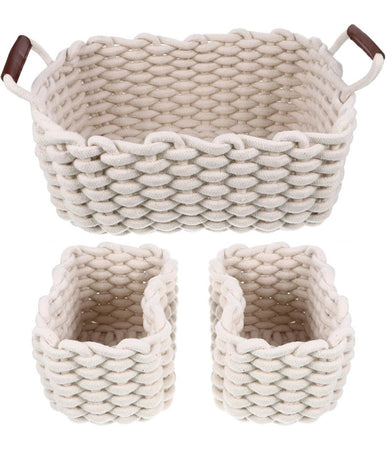 Set 3 Cestini Intrecciati In Corda Cesto Portaoggetti Organizza Decora Casa 10634