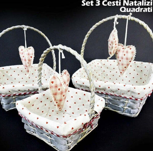 Set-3-Cestini-Natalizi-Quadrati-In-Vimini-E-Tessuto-Diametro-38/33/28-Cm-Grigio