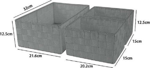 Set-3-Cestini-Porta-Oggetti-Organizer-In-Tessuto-Rettangolari-Bagno-Grigio-69827