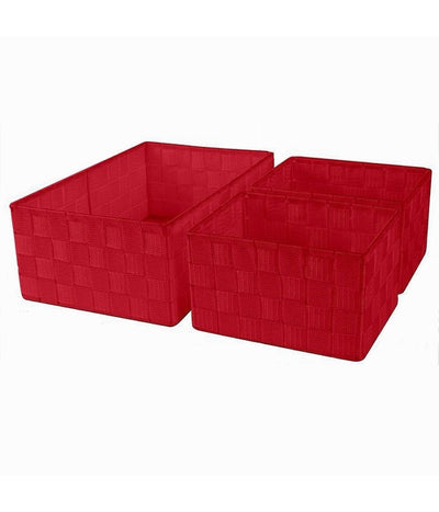 Set 3 Cestini Porta Oggetti Organizer In Tessuto Rettangolari Bagno Rosso 69910