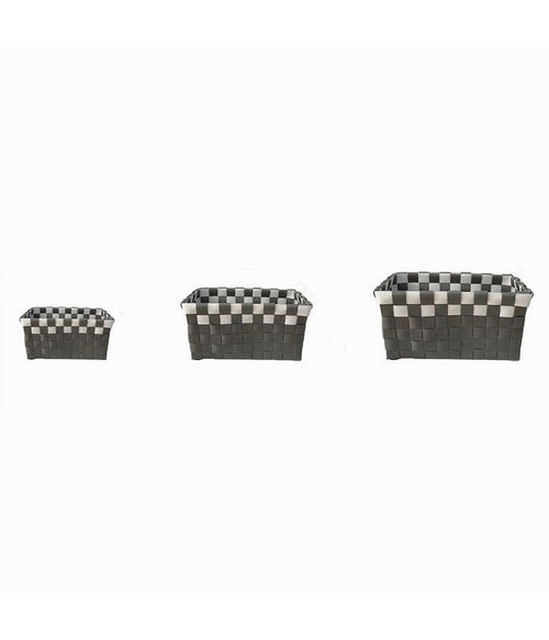 Set 3 Cestini Portaoggetti Organizer Tessuto Bagno Rettangolari Grigio Bianco 59081