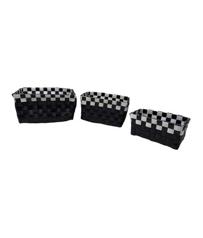 Set 3 Cestini Portaoggetti Organizer Tessuto Bagno Rettangolari Nero Bianco 59079