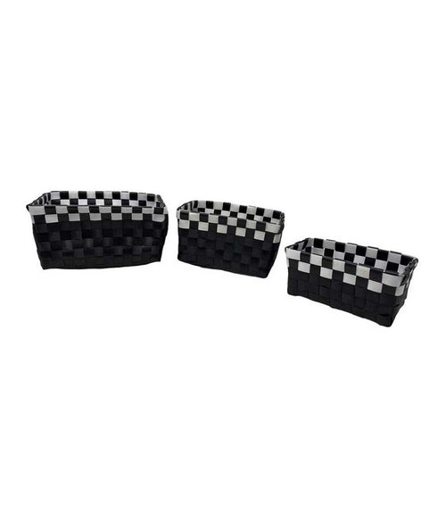 Set 3 Cestini Portaoggetti Organizer Tessuto Bagno Rettangolari Nero Bianco 59079