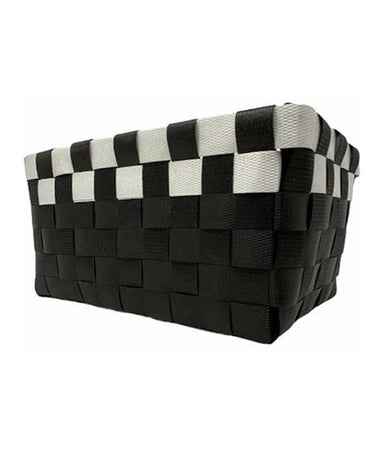 Set 3 Cestini Portaoggetti Organizer Tessuto Bagno Rettangolari Nero Bianco 59079
