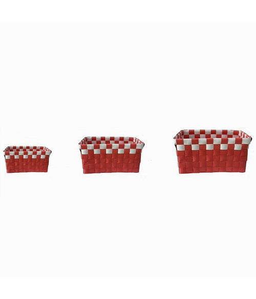 Set 3 Cestini Portaoggetti Organizer Tessuto Bagno Rettangolari Rosso Bianco 59083